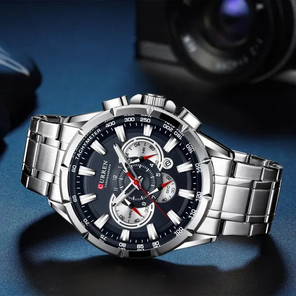 Curren 8363 férfi kronográf karóra 42 mm, kék számlap, ezüst szíj