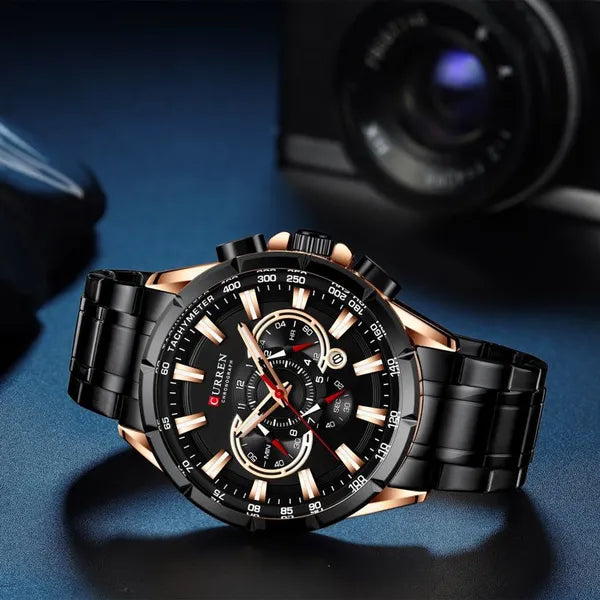 Curren 8363 férfi kronográf karóra, kvarc, rozéarany-fekete, 42 mm