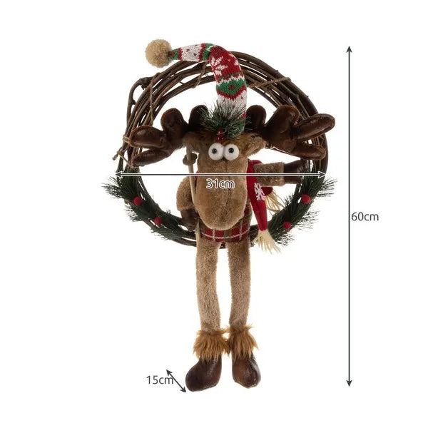 Ajtóra akasztható karácsonyi koszorú rénszarvas figurával, 31 cm