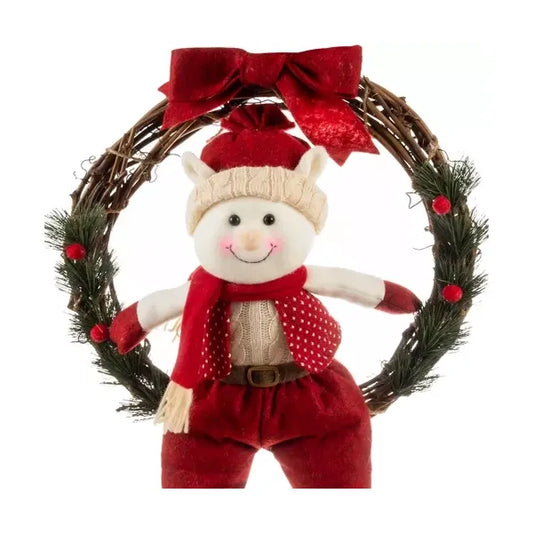 36 cm ajtódísz karácsonyi koszorú Elf figurával, piros-zöld