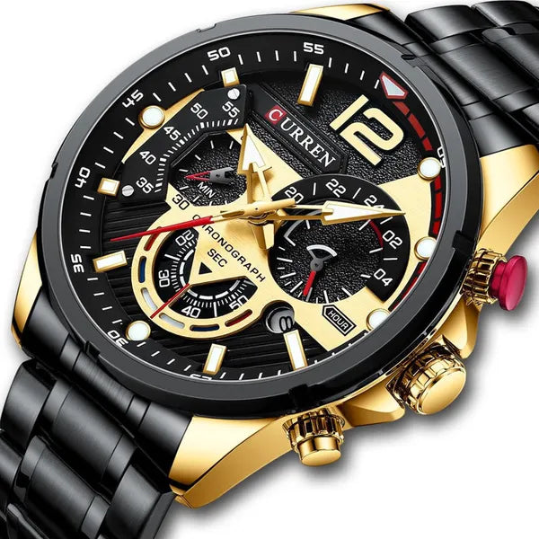 Curren 8395 férfi kronográf karóra – fekete/arany, quartz, WR30