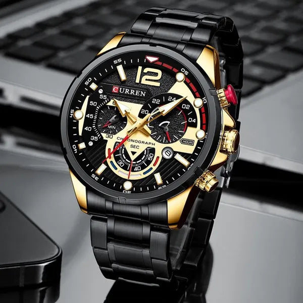 Curren 8395 férfi kronográf karóra – fekete/arany, quartz, WR30