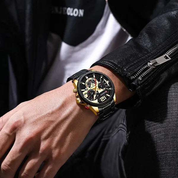 Curren 8395 férfi kronográf karóra – fekete/arany, quartz, WR30