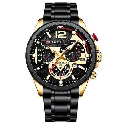 Curren 8395 férfi kronográf karóra – fekete/arany, quartz, WR30