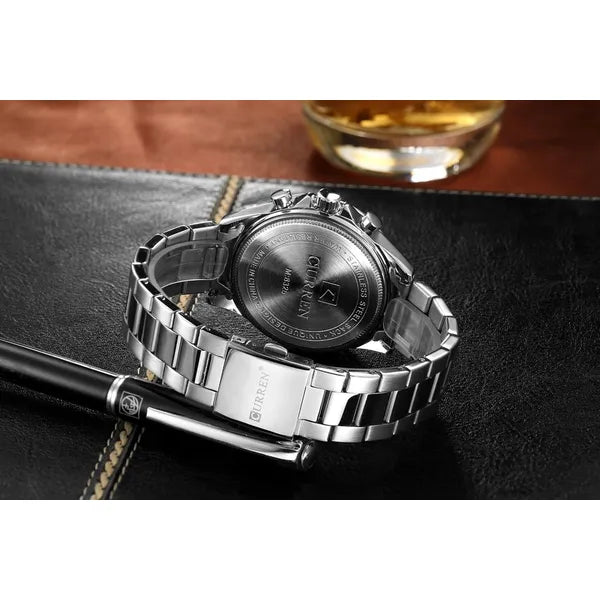 Curren 8325 férfi kronográf karóra, quartz, ezüst szíj, kék számlap, WR30