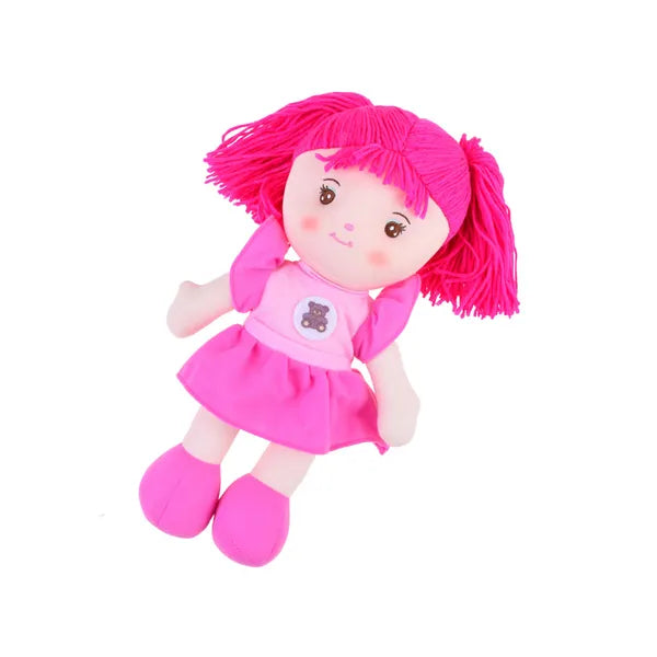 Zsuzsi rongybaba 33 cm, rózsaszín ruhában, puha plüss