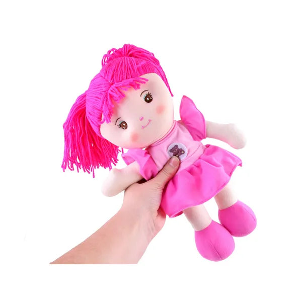 Zsuzsi rongybaba 33 cm, rózsaszín ruhában, puha plüss