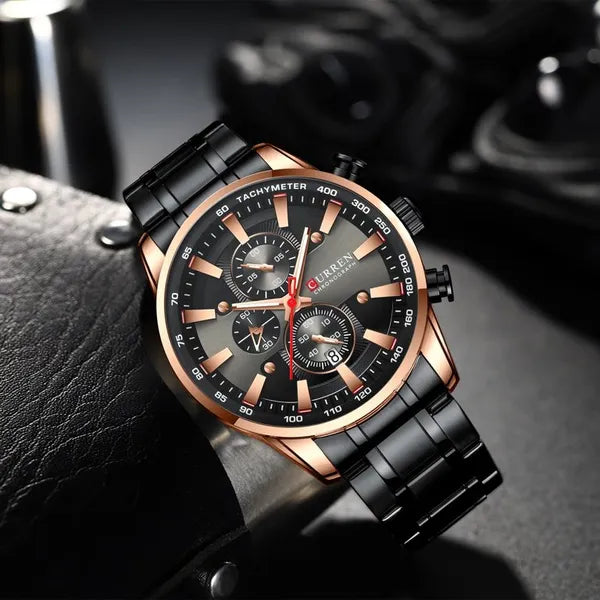 Curren 8351 férfi kronográf karóra rosegold-fekete WR30
