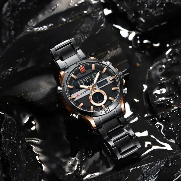 Curren 8384 férfi karóra, duál idő, fekete/rosegold, ajándékdoboz
