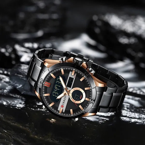Curren 8384 férfi karóra, duál idő, fekete/rosegold, ajándékdoboz
