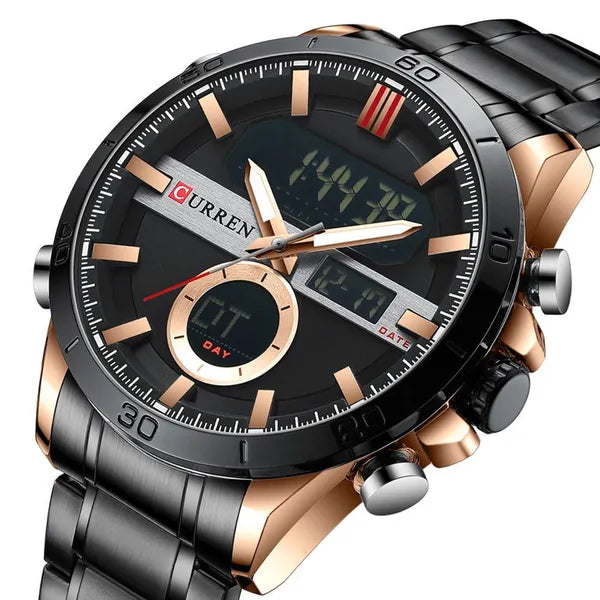 Curren 8384 férfi karóra, duál idő, fekete/rosegold, ajándékdoboz