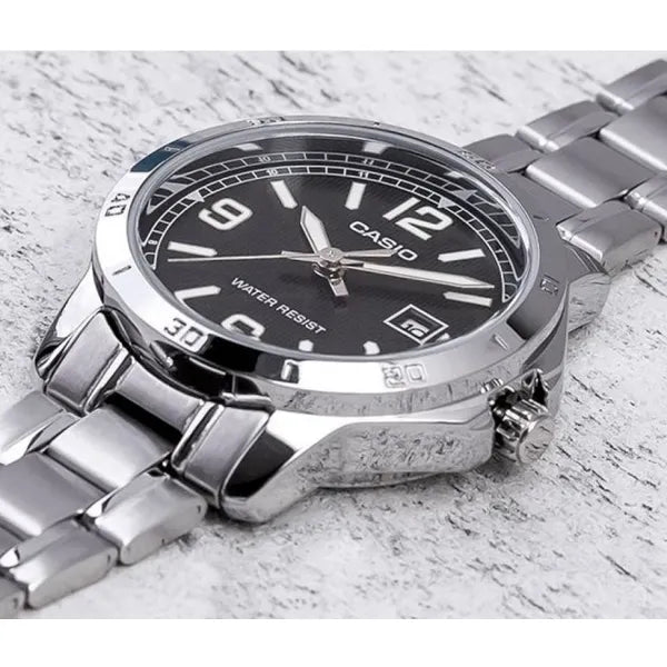 Casio MTP-V004D-1B2 férfi karóra, acél, grafit számlap, dátum