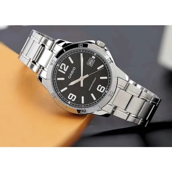 Casio MTP-V004D-1B2 férfi karóra, acél, grafit számlap, dátum