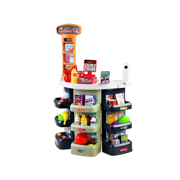 44 részes játék szupermarket pénztárgéppel, bevásárlókocsival, 78 cm