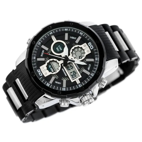 Perfect A8027 férfi multifunkciós kvarc karóra, fekete, 46 mm, WR30