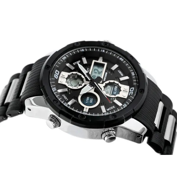 Perfect A8027 férfi multifunkciós kvarc karóra, fekete, 46 mm, WR30