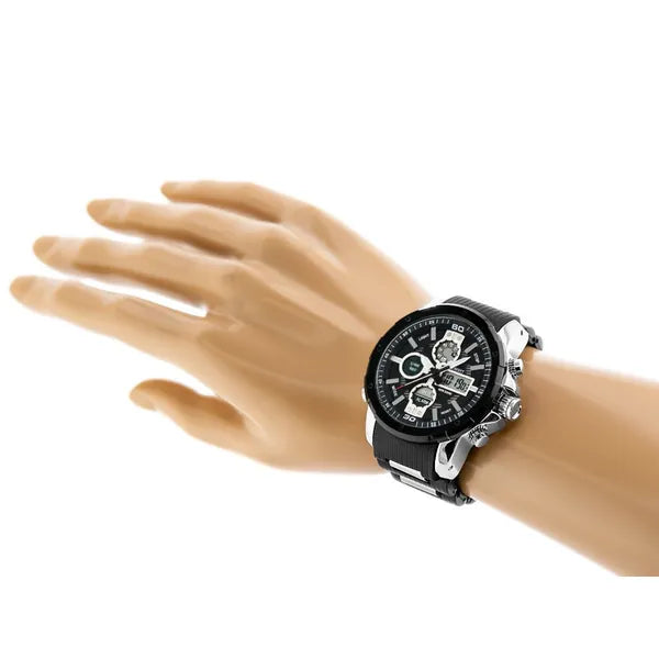 Perfect A8027 férfi multifunkciós kvarc karóra, fekete, 46 mm, WR30