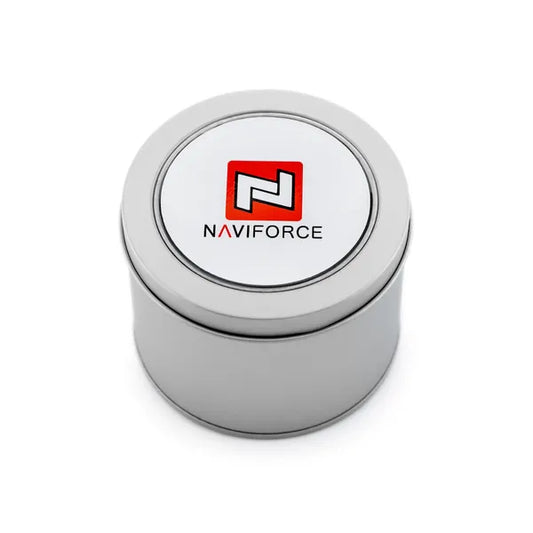 Naviforce ezüst fém óradoboz, szivacsbetéttel, 90×70 mm