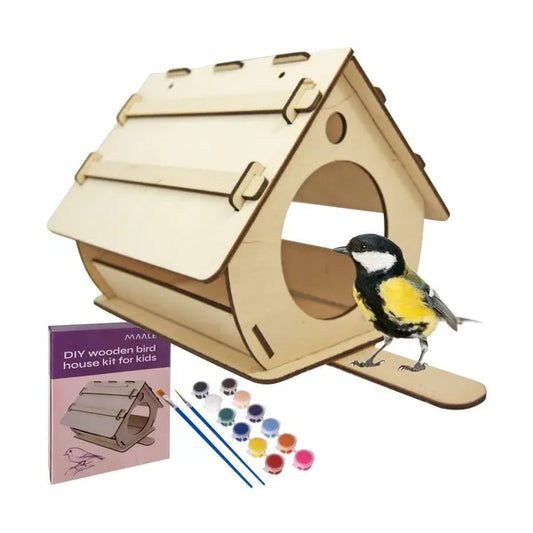 Fa madáretető DIY készlet 12 festékkel és ecsettel, 32,5×21×19 cm