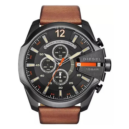 Diesel Mega Chief férfi karóra, kronográf, 51 mm, barna bőr szíj
