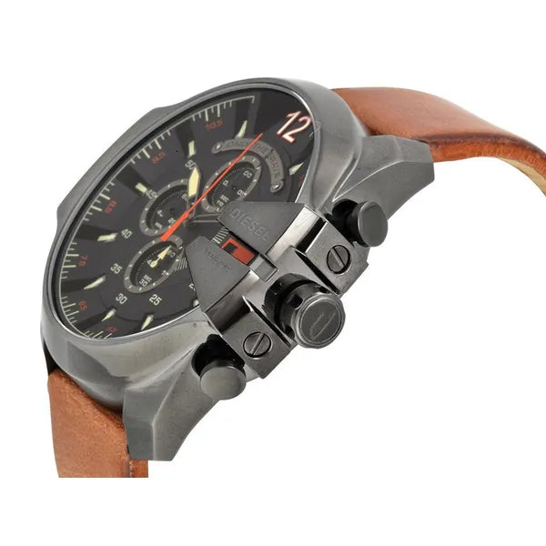 Diesel Mega Chief férfi karóra, kronográf, 51 mm, barna bőr szíj