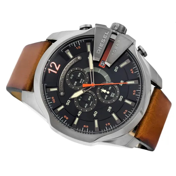 Diesel Mega Chief férfi karóra, kronográf, 51 mm, barna bőr szíj