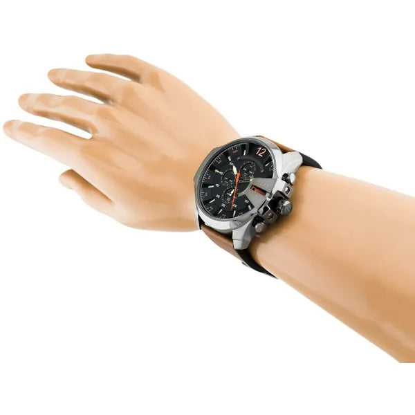 Diesel Mega Chief férfi karóra, kronográf, 51 mm, barna bőr szíj