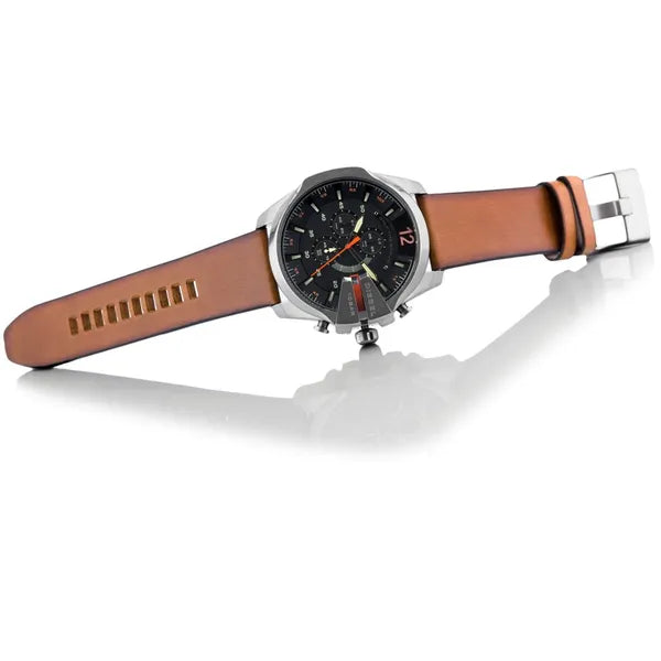 Diesel Mega Chief férfi karóra, kronográf, 51 mm, barna bőr szíj