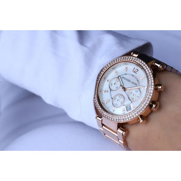 Michael Kors Parker MK5491 női karóra, rozéarany, kronográf, WR100