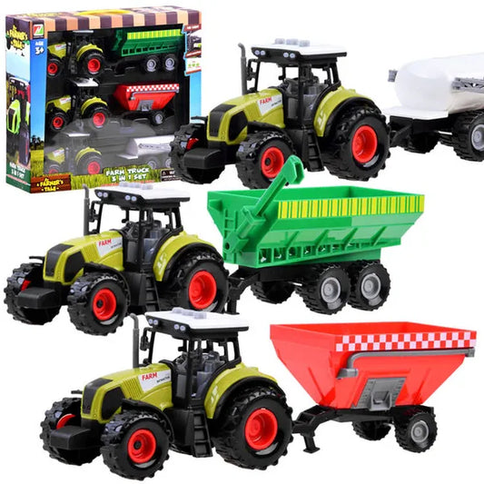3 részes traktor és pótkocsi játék szett, fém ház, hang-fény