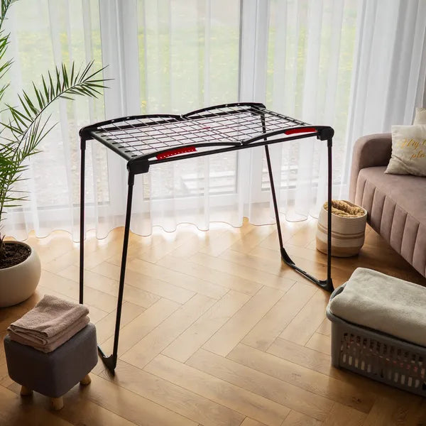 Springos fekete, összehajtható ruhaszárító állvány, 16 m, 15 kg