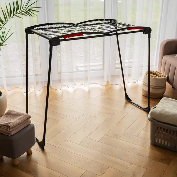 Springos fekete, összehajtható ruhaszárító állvány, 16 m, 15 kg