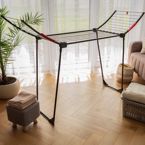 Springos fekete, összehajtható ruhaszárító állvány, 16 m, 15 kg