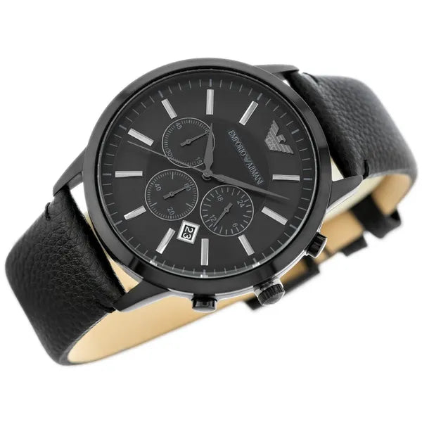 Emporio Armani Renato AR2461 férfi karóra, bőr szíj, kronográf, fekete