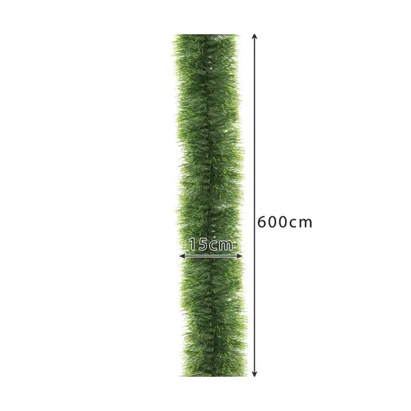 Karácsonyfafüzér zöld, 6 m hosszú, 15 cm vastag, kétárnyalatú műfenyő