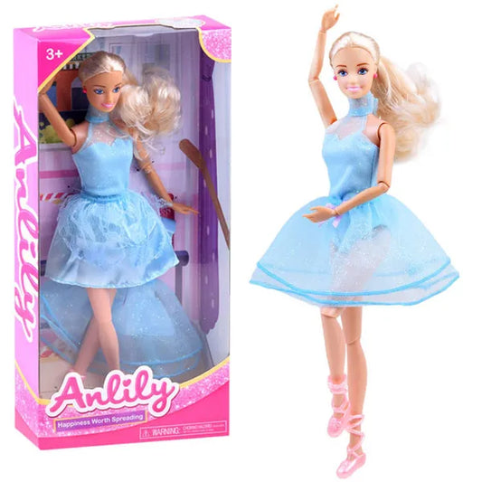 Anlily elegáns 30 cm-es baba kék ruhában, csillámos szoknyával