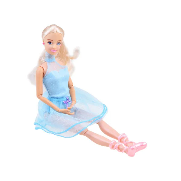 Anlily elegáns 30 cm-es baba kék ruhában, csillámos szoknyával