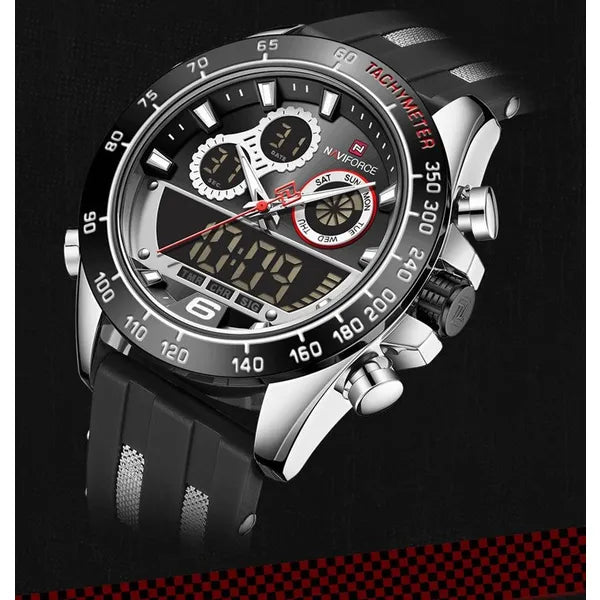 Naviforce NF9188T férfi karóra, SEIKO quartz, szilikon szíj, fekete, WR30