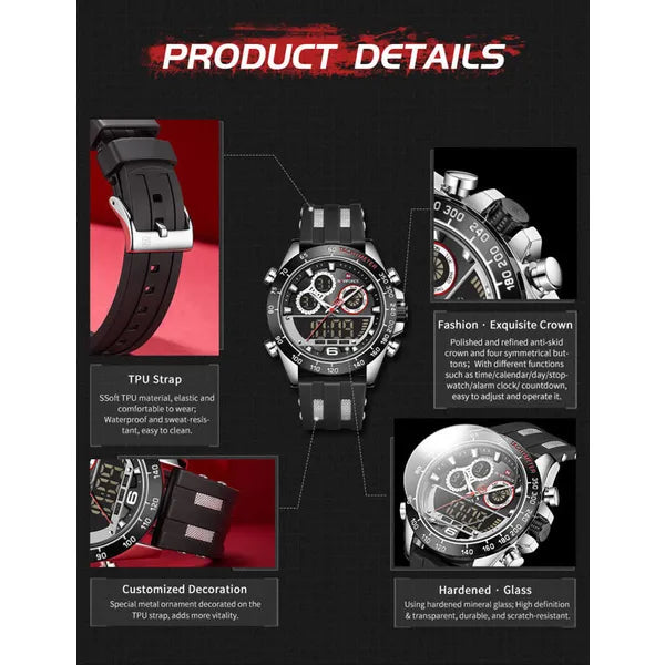 Naviforce NF9188T férfi karóra, SEIKO quartz, szilikon szíj, fekete, WR30
