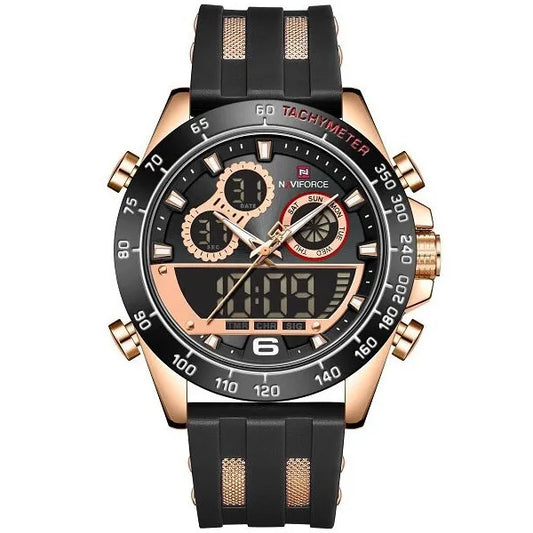 NAVIFORCE férfi karóra NF9188T, fekete-rosegold, szilikon szíj, WR30