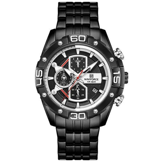 Naviforce férfi kronográf karóra, fekete, Seiko kvarc, 46 mm