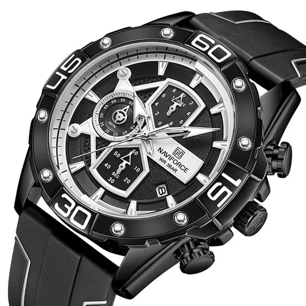 Naviforce NF8018T férfi kronográf karóra, quartz, fekete, 46 mm, gumiszíj