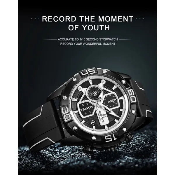 Naviforce NF8018T férfi kronográf karóra, quartz, fekete, 46 mm, gumiszíj