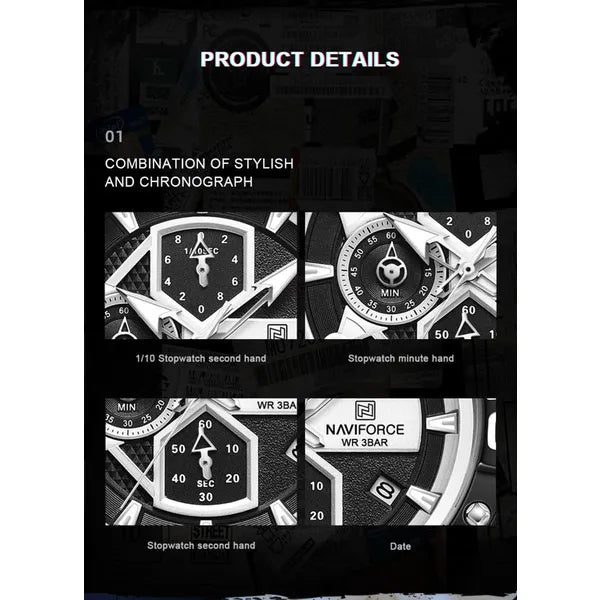 Naviforce NF8018T férfi kronográf karóra, quartz, fekete, 46 mm, gumiszíj