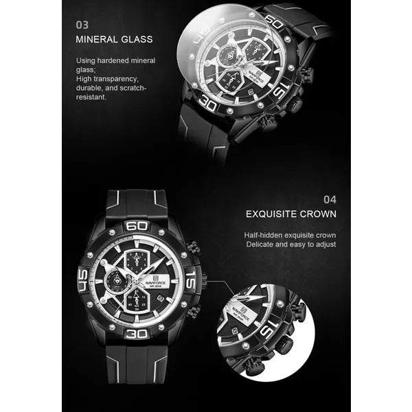 Naviforce NF8018T férfi kronográf karóra, quartz, fekete, 46 mm, gumiszíj