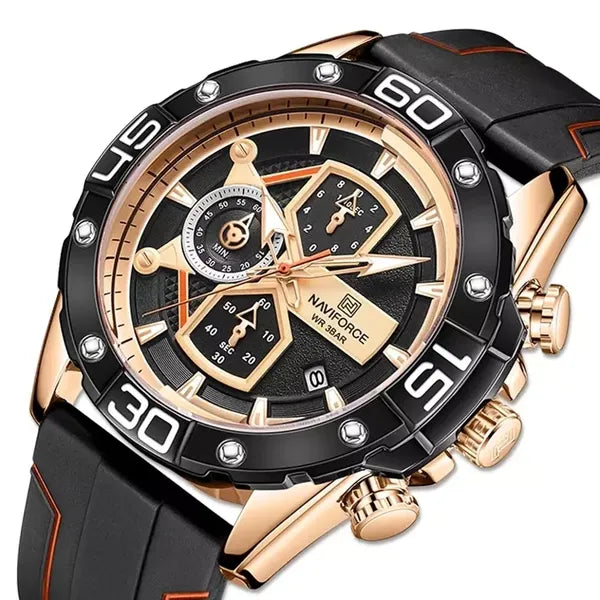 Naviforce férfi kronográf karóra NF8018T, 46 mm, fekete-narancs, kaucsuk