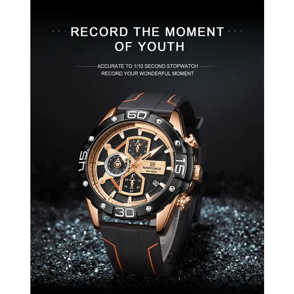 Naviforce férfi kronográf karóra NF8018T, 46 mm, fekete-narancs, kaucsuk