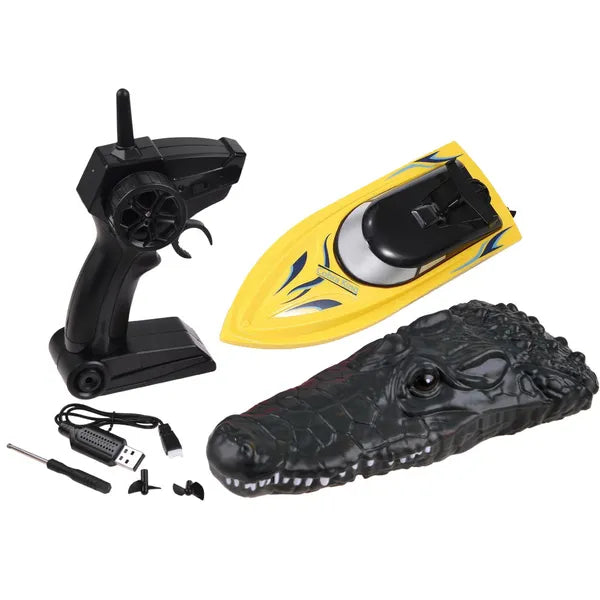 2-az-1-ben távirányítós krokodilfejes motorcsónak, 24 cm, 2.4 GHz