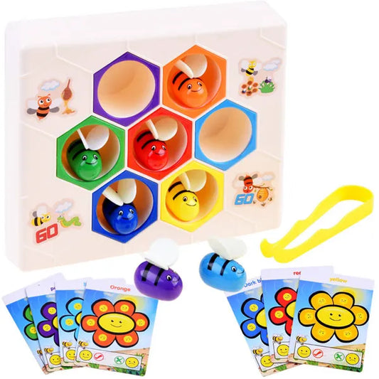 Busy Bees méhkas oktató játék csipesszel, 7 színes méhecske, 3+ év