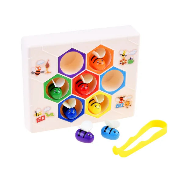 Busy Bees méhkas oktató játék csipesszel, 7 színes méhecske, 3+ év